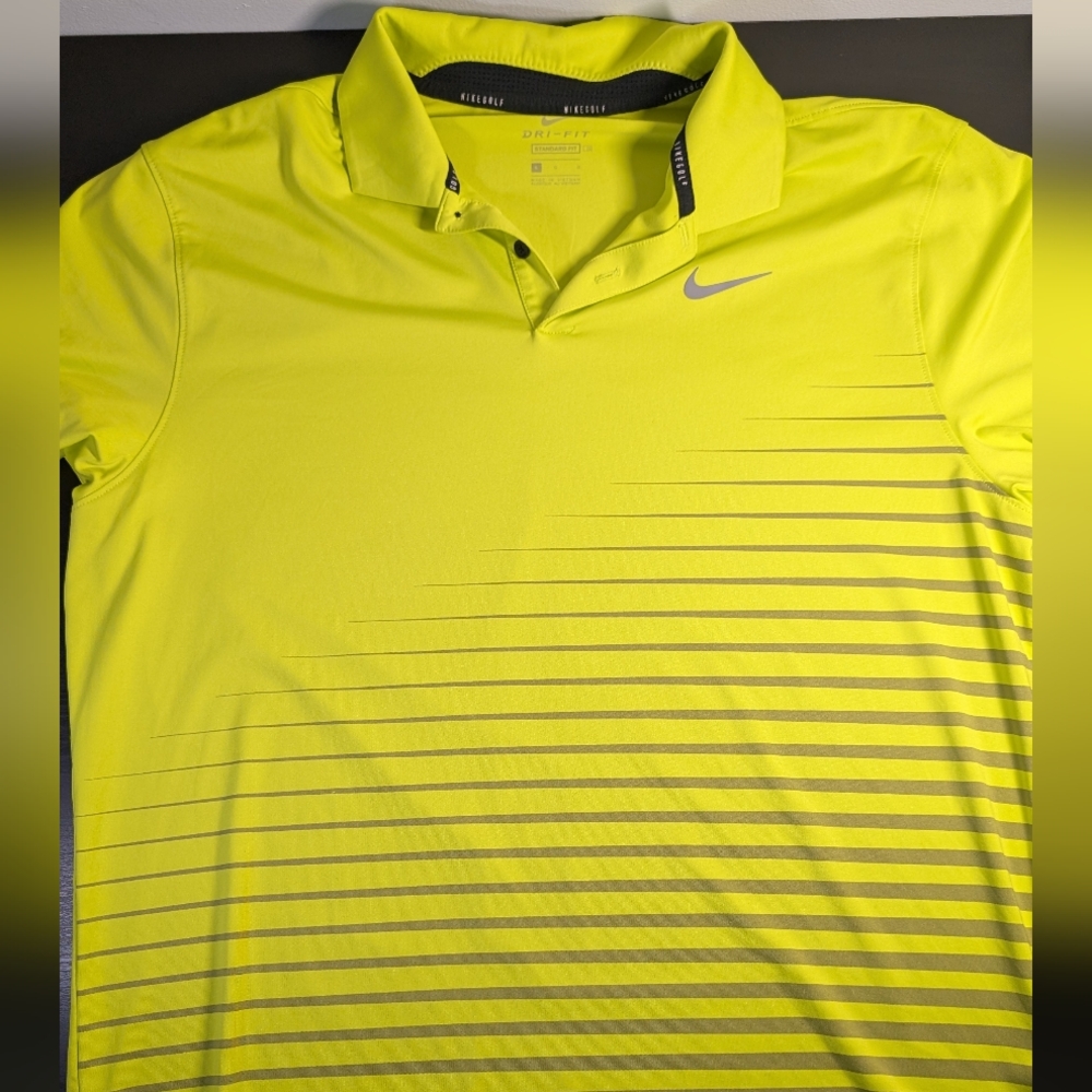 Nike Yellow Polo Shirt with Gray Stripes